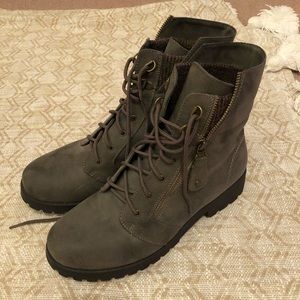Grey lace-up boots